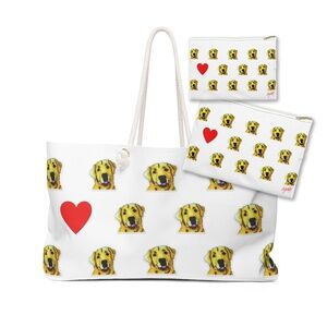 Weekender Tote Bag and 2 Zipper Pouchees with Yellow Labrador Dog